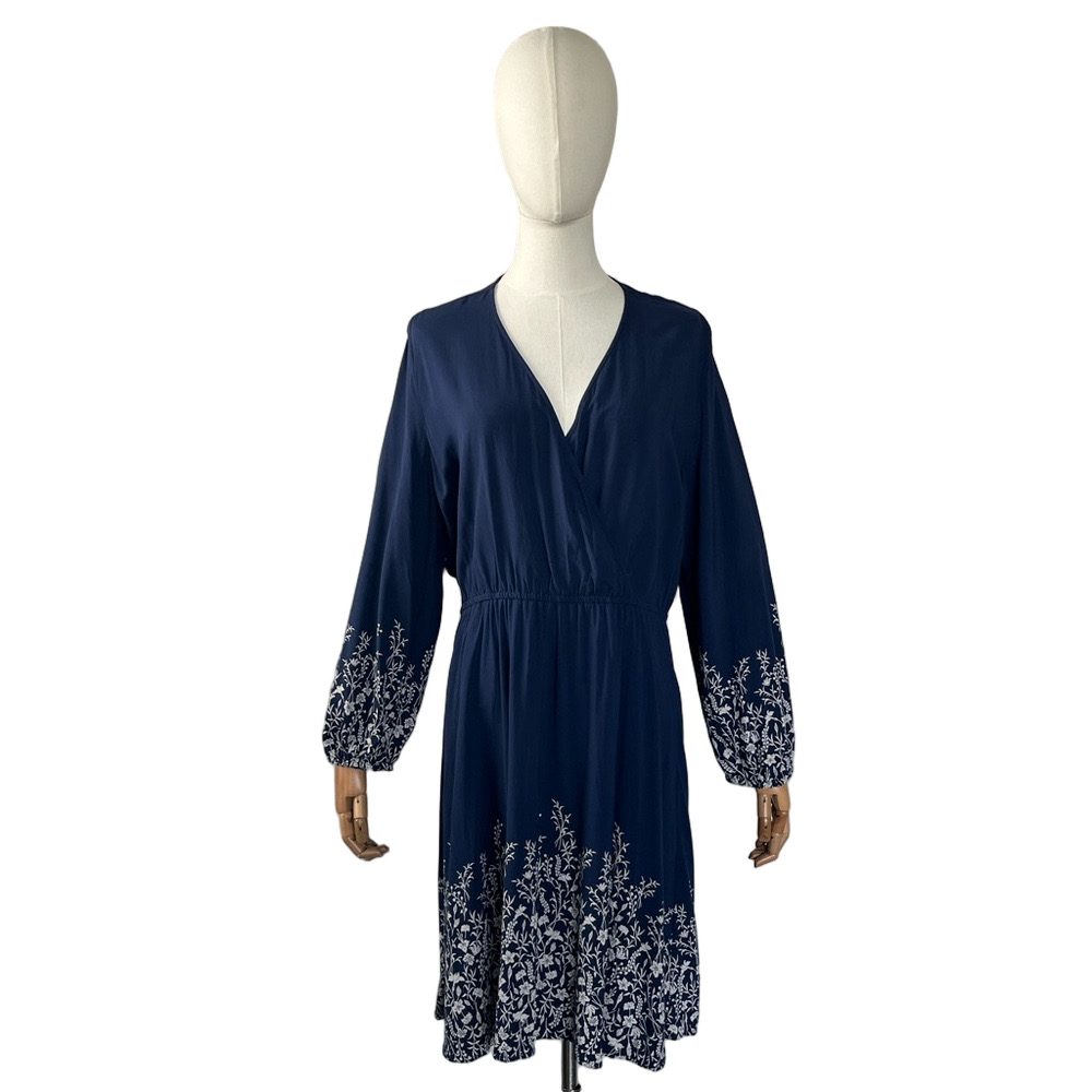 Old Navy Navy Floral Faux Wrap Dress Boho Coastal Size L - Picture 5 of 12